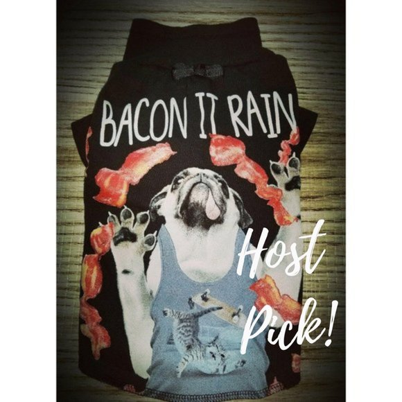 PBK Dog Cat Shirt SMALL Upcycled "BACON IT RAIN" - Picture 1 of 7